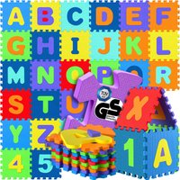 Spielwerk® 86-teilige Puzzlematte Baby Kinder 3,3m² Spielmatte Bodenschutzmatte Krabbelmatte Buchstaben Zahlen ABC Lernteppich XXL Schaumstoff von SPIELWERK