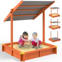 Spielwerk® Sandkasten verschiedene Größen Sonnendach UV-Schutz 50+ Sandbox Abdeckung Kinder Outdoor Sandkiste Imprägniert Sand Garten Holz Bodenvlies von SPIELWERK