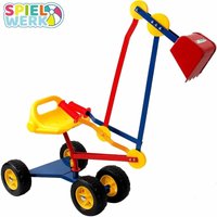 Spielwerk® Sitzbagger 360° Radius Schwenk- und Greiffunktion bis 50kg Sandkasten Aufsitzbagger Reifen Schaufel Kinder Spielzeug ab 3 Jahren Metall von SPIELWERK