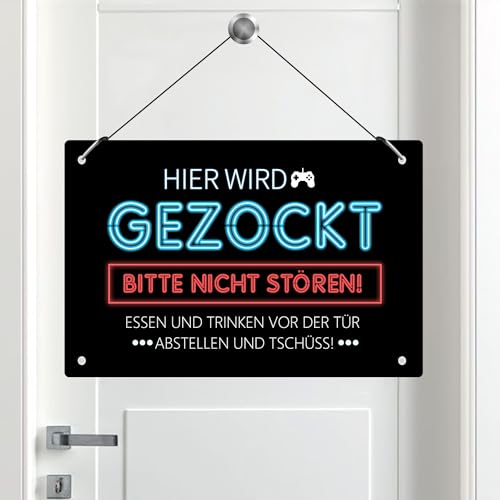 Hier Wird Gezockt Metallschild -Zocker Gaming Zimmer Deko Schild - Zocker Zubehör - Coole Sachen für Teenager Jungs - Geschenk Weihnachtsgeschenke Geburtstagsgeschenk für Jugendliche Jungs Zocker von SPINNE LUCAS