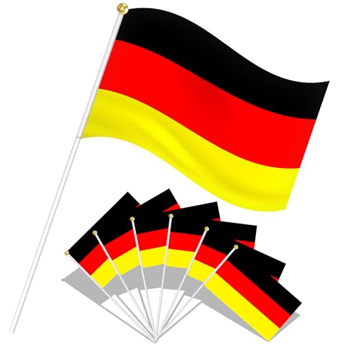 SPINNE LUCAS 20 Stück Deutschland Flagge Klein, Deutschland Fahne 21 x 14 cm mit 30cm Weißem Pole, Deutsche Flagge für EM Deko Deutschland 2024 Fußball WM Euro Nationaltag Bar Partydeko von SPINNE LUCAS