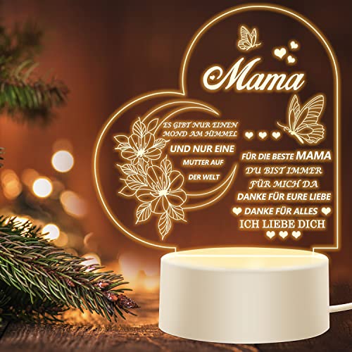 SPINNE LUCAS Muttertagsgeschenk für Mama von Tochter Sohn,Geschenke für Mama,Geburtstagsgeschenk,Led Lampe Acryl Nachtlicht,3 Farben,Jahrestag Muttertag Personalisiert Mama Frauen Geschenk von SPINNE LUCAS