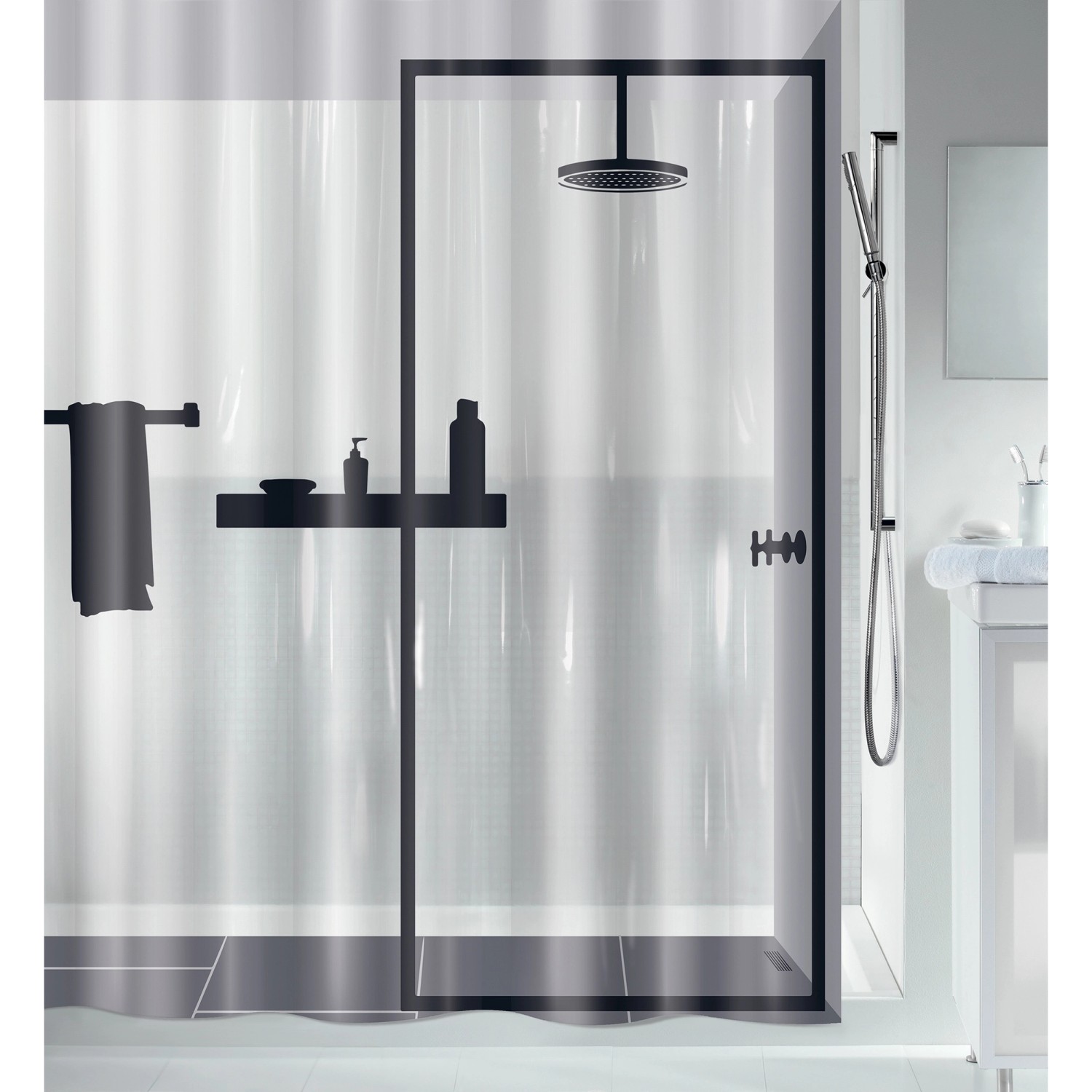 Spirella Duschvorhang Illusion 180 cm x 200 cm Schwarz-Transparent von SPIRELLA