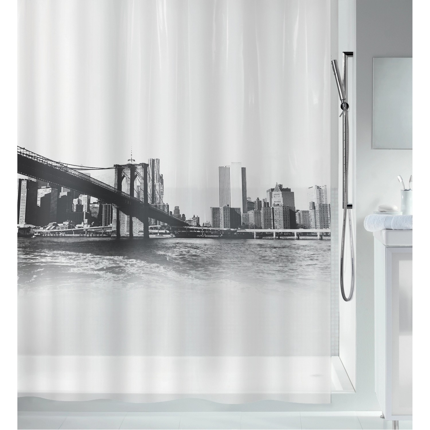 Spirella Duschvorhang New Brook 180 cm x 200 cm Weiß-Schwarz von SPIRELLA