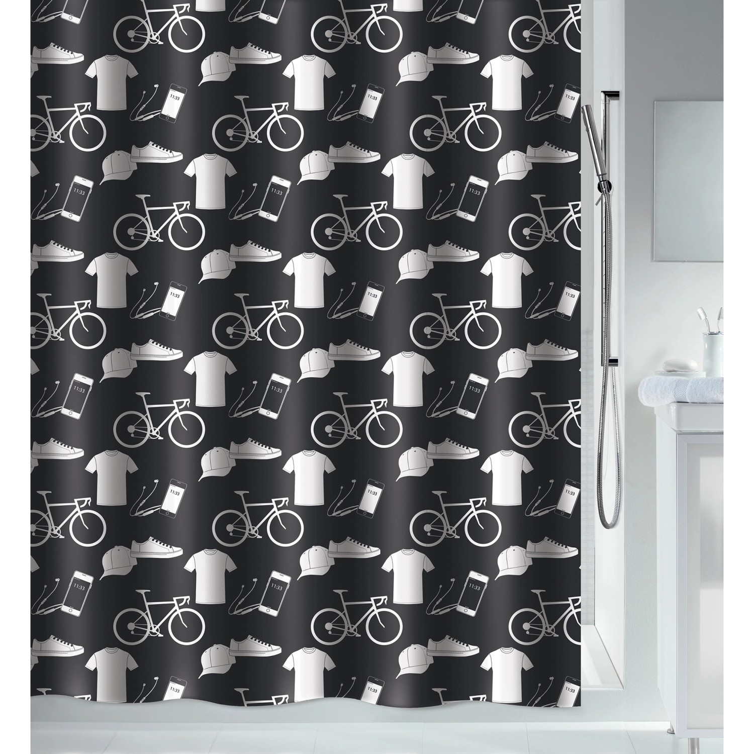 Spirella Duschvorhang Patchwork 180 cm x 200 cm Schwarz von SPIRELLA