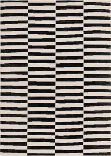 H – SM3129672 Teppich, lässiger Übergangsstil mit dicken abwechselnden Streifen, Schwarz und Beige, weich, strapazierfähig, pflegeleicht, moderner Innenbereich, Teppich für Wohnzimmer oder von SPIRIT OF ART