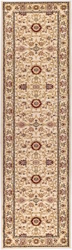 H - SMLNH212G Traditioneller orientalischer Läufer, 70 x 30 cm, elfenbeinfarben/elfenbeinfarben, fusselfrei, pflegeleicht, langer Flurteppich für stark frequentierte Bereiche im Wohnzimmer von SPIRIT OF ART