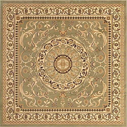 SPIRIT OF ART New Area Teppich – traditionell – klassisch – Medaillon – Bordüre – Blumenmuster – orientalisch – Idoor – Teppich – Kollektion (2,4 m x 2,4 m, quadratisch, grün/elfenbeinfarben) – 415 von SPIRIT OF ART