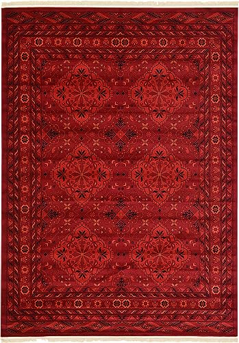SPIRIT OF ART Tekke Collection Übergefärbter traditioneller Torkaman-Teppich, 2,4 x 3,4 m, Rot/Schwarz von SPIRIT OF ART