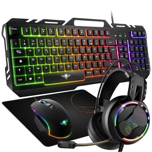 SPIRIT OF GAMER Pro-MKH5 Gaming 4-in-1 Set – Gaming-Tastatur RGB AZERTY Anti-Ghosting/Gaming-Maus 7 Tasten RGB 6400 DPI/RGB/Anti-Rutsch-Pad/PC PS4 PS5 Xbox One Mac SPIRIT OF GAMER Pro-MKH5 Gaming 4-in-1 Set – Gaming-Tastatur RGB AZERTY Anti-Ghosting/Gaming-Maus 7 Tasten RGB 6400 DPI/RGB/Anti-Rutsch-Pad/PC PS4 PS5 Xbox One Mac von SPIRIT OF GAMER