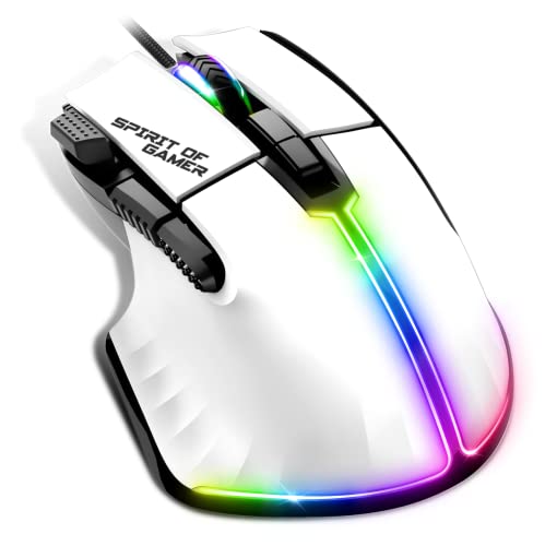 SPIRIT OF GAMER | Weiß Gaming Maus PC mit 12800 DPI | RGB Maus mit 8 Programmierbaren Tasten darunter 1 Rapid Fire | 13 Hintergrundbeleuchtungseffekte | Ergonomische Gaming Mouse mit Daumenauflage SPIRIT OF GAMER | Weiß Gaming Maus PC mit 12800 DPI | RGB Maus mit 8 Programmierbaren Tasten darunter 1 Rapid Fire | 13 Hintergrundbeleuchtungseffekte | Ergonomische Gaming Mouse mit Daumenauflage von SPIRIT OF GAMER
