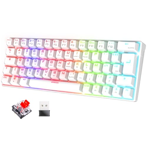 Spirit Of Gamer XPERT K200 | Kabellose Gaming-Tastatur & Bluetooth RGB | TKL AZERTY Ultra Compact 60 % | mechanische rote Schalter Anti-Ghosting | kompatibel mit Windows, Smartphone & Tablet (weiß) von SPIRIT OF GAMER