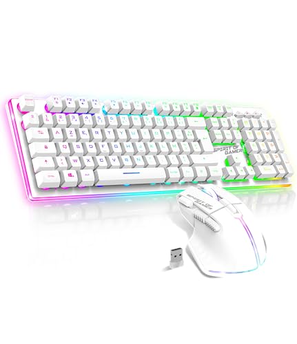 Spirit of Gamer x MK600 Kabellose Gaming-Tastatur, weiß, wiederaufladbar, RGB | Französisches AZERTY-Layout mit Hintergrundbeleuchtung | Gaming Keyboard Semi-Mechanisch | Wireless Mouse 4800 DPI | von SPIRIT OF GAMER