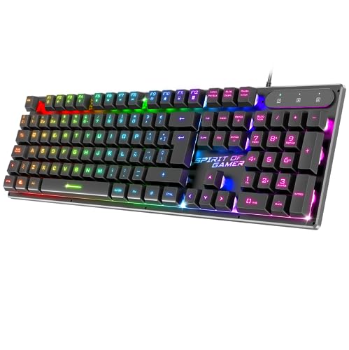 SPIRIT OF GAMER x PRO K1 | Kabelgebundene Semi Mechanische Gaming Tastatur PC | Layout QWERTY Spanisch | 26 Anti-Ghosting Tasten | 3 RGB Hintergrundbeleuchtungsmodi | Slim USB Gaming Keyboard SPIRIT OF GAMER x PRO K1 | Kabelgebundene Semi Mechanische Gaming Tastatur PC | Layout QWERTY Spanisch | 26 Anti-Ghosting Tasten | 3 RGB Hintergrundbeleuchtungsmodi | Slim USB Gaming Keyboard von SPIRIT OF GAMER