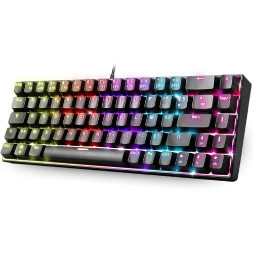 XPERT K150 TKL Gaming-Tastatur 60 % / 69 blaue mechanische Tasten, N-Key-Rollover-Technologie, 100 % Antihosting, RGB-Hintergrundbeleuchtung mit 21 Modi, austauschbare Schalter: 2 zusätzliche Switches von SPIRIT OF GAMER