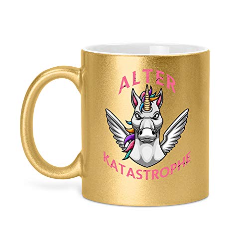 Alte Katastrophe | Glitzertasse Tasse Becher Glitzer Geschenk | 330 ml von SPIRITSHIRTSHOP