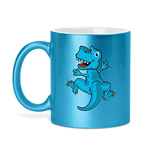 Blauer Dino | Glitzertasse Tasse Becher Glitzer Geschenk | 330 ml von SPIRITSHIRTSHOP