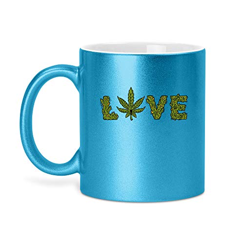 Cannabis Liebe | Glitzertasse Tasse Becher Glitzer Geschenk | 330 ml von SPIRITSHIRTSHOP