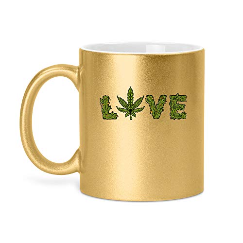 Cannabis Liebe | Glitzertasse Tasse Becher Glitzer Geschenk | 330 ml von SPIRITSHIRTSHOP