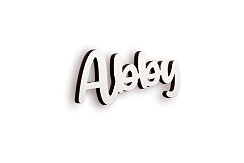 SPIRITSHIRTSHOP Abby Schriftzug | Personalisierte Schrift mit Namen ausschneiden Lassen | 2 Größen | Farbe: Weiß oder Holz von SPIRITSHIRTSHOP