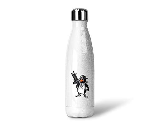 SPIRITSHIRTSHOP M4 Pinguin | Glitzerflasche Trinkflasche Thermoflasche Glitzer Geschenk aus Edelstahl | 500 ml von SPIRITSHIRTSHOP