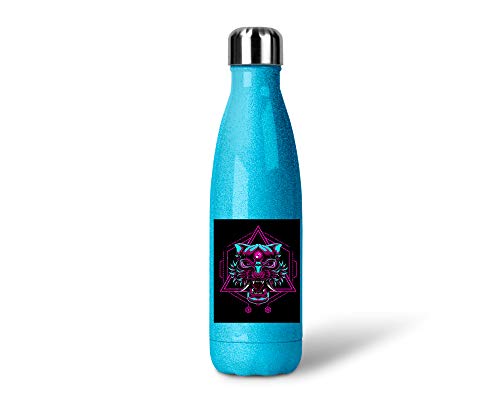 SPIRITSHIRTSHOP Neon Tiger | Glitzerflasche Trinkflasche Thermoflasche Glitzer Geschenk aus Edelstahl | 500 ml von SPIRITSHIRTSHOP