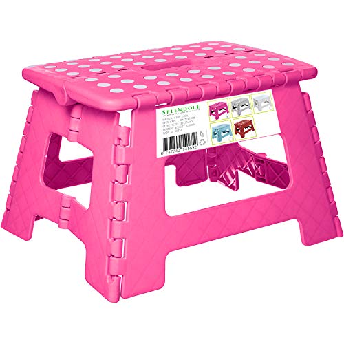 Splendole Tritthocker Klapphocker Faltbar Kinderfußbank Klapptritt Bad-Hocker Klappbar Kindertritt Klein Aufstiegshilfe Küchenhocker Für Kinder Erwachsene (Rosa) von SPLENDOLE