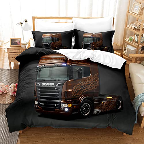 Truck Scania Bettwäsche-Set, Einzelbett, Doppelbett, 3D-Druck, King-Size-Größe, für Kinderzimmer, Dekoration, Jungen, Geschenk (Einzelbett, Stil 1) von SPLYHX