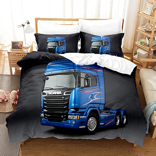 Truck Scania Bettwäsche-Set, Einzelbett, Doppelbett, 3D-gedrucktes Bettbezug-Set, King-Size-Größe, für Kinderzimmer, Dekoration, Jungen, Geschenk (Doppelbett, Stil 3) von SPLYHX