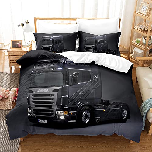 Truck Scania Bettwäsche-Set, Einzelbett, Doppelbett, 3D-gedrucktes Bettbezug-Set, King-Size-Größe, für Kinderzimmer, Dekoration, Jungen, Geschenk (Einzelbett, Stil 2) von SPLYHX