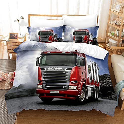 Truck Scania Bettwäsche-Set, Einzelbett, Doppelbett, 3D-gedrucktes Bettbezug-Set, King-Size-Größe, für Kinderzimmer, Dekoration, Jungen, Geschenk (Einzelbett, Stil 4) von SPLYHX