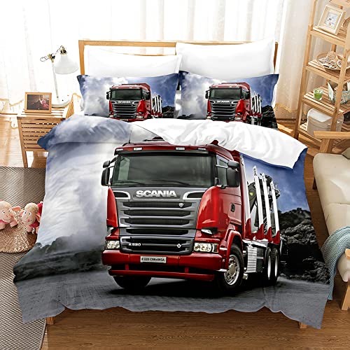 Truck Scania Bettwäsche-Set für Einzelbett, Doppelbett, 3D-Druck, King-Size-Bett, für Kinderzimmer, Dekoration, Geschenk für Jungen (Einzelbett, Stil 4) von SPLYHX