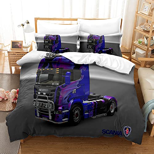 Truck Scania Bettwäsche-Set, Einzelbett, Doppelbett, 3D-gedrucktes Bettbezug-Set, King-Size-Größe, für Kinderzimmer, Dekoration, Jungen, Geschenk (Einzelbett, Stil 5) von SPLYHX