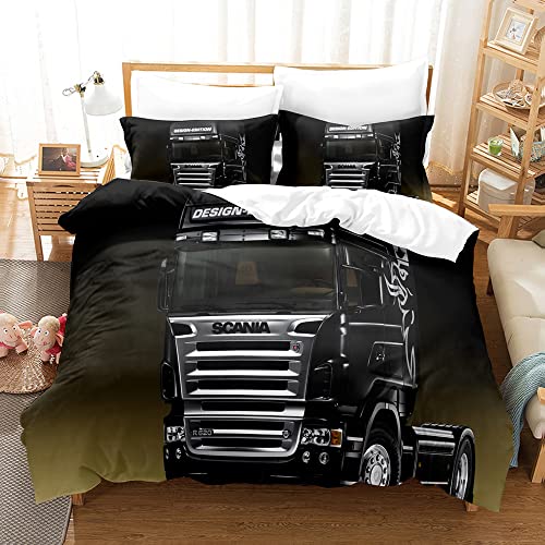 Truck Scania Bettwäsche-Set, Einzelbett, Doppelbett, 3D-gedrucktes Bettbezug-Set, King-Size-Größe, für Kinderzimmer, Dekoration, Jungen, Geschenk (Einzelbett, Stil 6) von SPLYHX