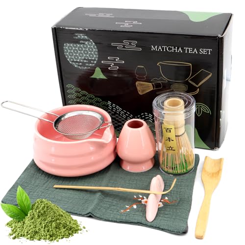 8-Teiliges Matcha Set Rosa Pink, Ein Zeremonielles Matcha Tea Set, Bestehend Aus Dem Schneebesen-Set Inklusive Matcha-Schneebesen, Schale, Tasse, Bambussieb und Weiterem Zubehör von SPOKKI