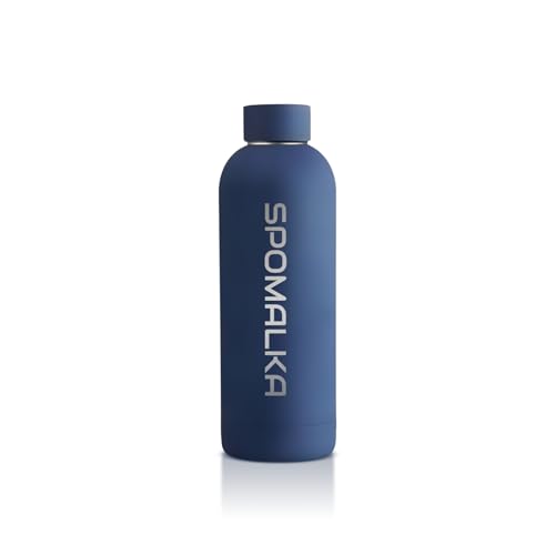 Wärme Isolierte Doppelwandige Wasserflasche - Trinkflasche aus Edelstahl - Thermosflasche mit Kleinem Mund - Verwendbar als Thermoskanne (Dunkelblau, 500ml) von SPOMALKA