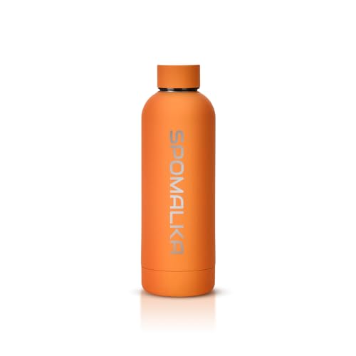 Wärme Isolierte Doppelwandige Wasserflasche - Trinkflasche aus Edelstahl - Thermosflasche mit Kleinem Mund - Verwendbar als Thermoskanne (Orange, 500ml) von SPOMALKA