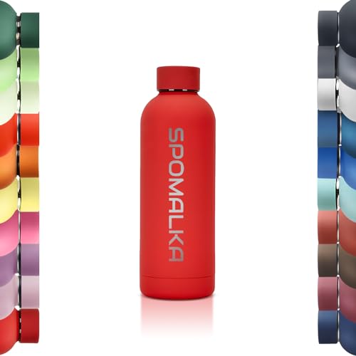 Wärme Isolierte Doppelwandige Wasserflasche - Trinkflasche aus Edelstahl - Thermosflasche mit Kleinem Mund - Verwendbar als Thermoskanne (Rot, 500ml) von SPOMALKA