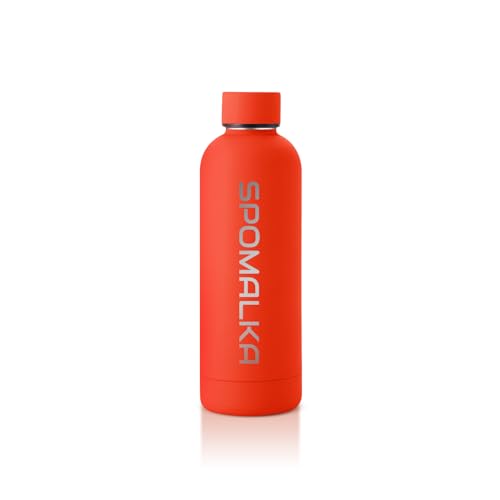 Wärme Isolierte Doppelwandige Wasserflasche - Trinkflasche aus Edelstahl - Thermosflasche mit Kleinem Mund - Verwendbar als Thermoskanne (Orangerot, 500ml) von SPOMALKA