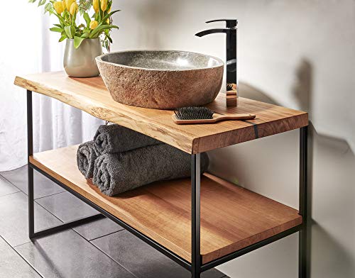 SPONHOLZ Waschtischplatte Eiche massiv Baumkante geölt Holz Aufsatzwaschtisch (120 x 40 cm) von SPONHOLZ