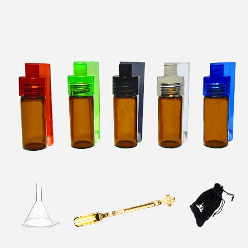 51mm Spice Powder Tool Glass Bottle, Snuffer Bottle with Mini Funnel and Coke Spoon, Schnupftabak dosierer with Schwarzer Premium-Geschenkbeutel (Pack of 5) von SPOPGUYS