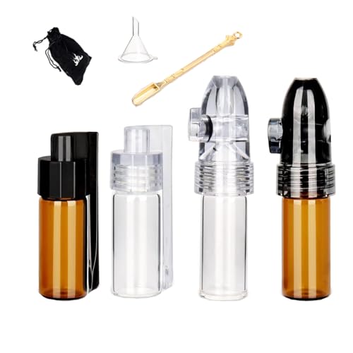 68mm Schnupftabak Dosierer, 51mm Spice Powder Tool Glass Bottle Snuffer Bottle with Mini Funnel and Coke Spoon, Schnupftabak dosierer with Schwarzer Premium-Geschenkbeutel (Pack of 4) von SPOPGUYS