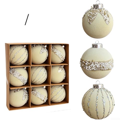 68 cm Samtkugel Weihnachtsschmuck mit handbemaltem Design und beflockter Textur zum Aufhängen von Baum und Feiertagen (8 cm weiß) von SPORTARC