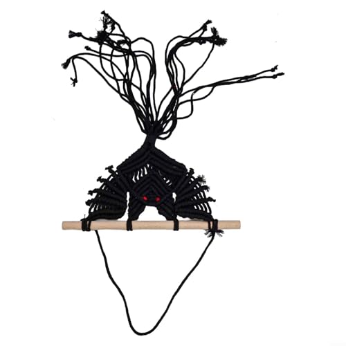 Ästhetische gewebte Makramee-Wandkunst mit einem auffälligen Fledermaus-Design (dies ist die schwarze Figur) von SPORTARC