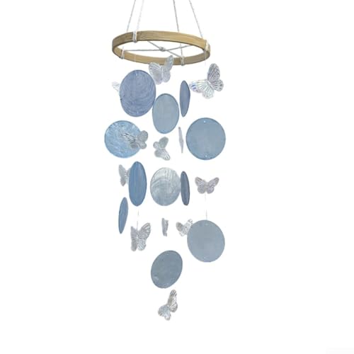 Beruhigendes Windspiel mit natürlichem Schmetterlings- und Muschel-Design, bringt einen böhmischen Touch und entspannenden Klang in Außen- oder Innenräume (blau) von SPORTARC