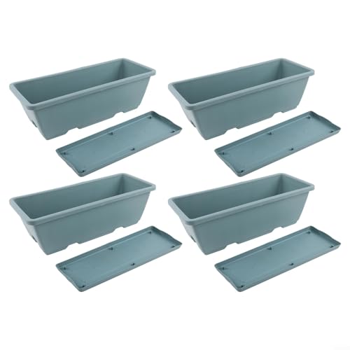 Blumenkästen aus Kunststoff, 4 Stück, mit Ablauflöchern und Tablett für Balkon und Innenbereich, Anbau verschiedener Pflanzen, einschließlich Gemüse, Blau von SPORTARC