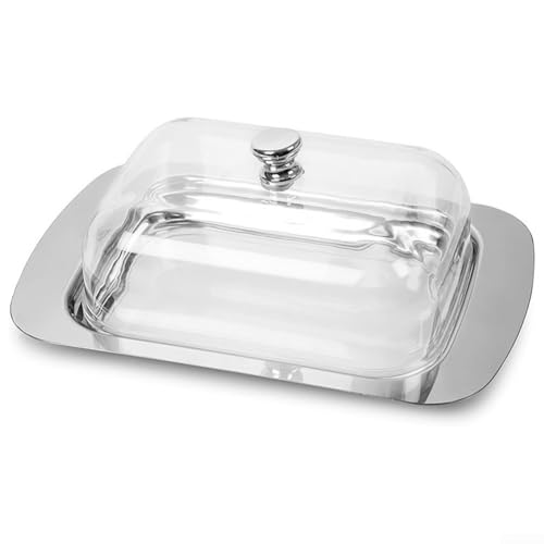 Butter-Serviertablett aus Edelstahl mit Deckel für die Küchenorganisation (transparente Abdeckung) von SPORTARC