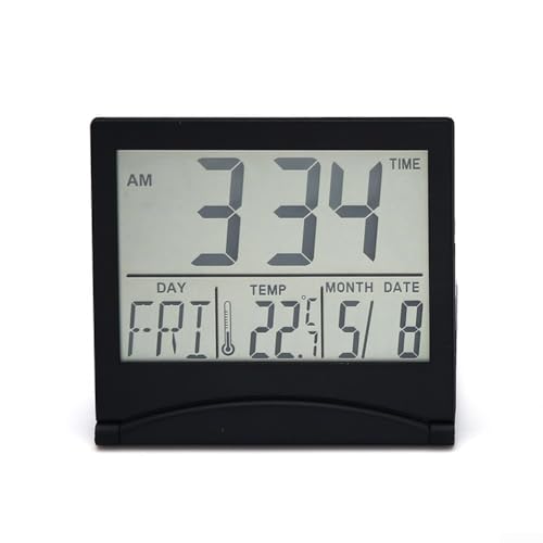 Digitale faltbare Schreibtischuhr mit Schlummerfunktion, großer LCD-Bildschirm, zeigt Zeit, Datum, Monat und Raumtemperatur an Digitale faltbare Schreibtischuhr mit Schlummerfunktion, großer LCD-Bildschirm, zeigt Zeit, Datum, Monat und Raumtemperatur an von SPORTARC