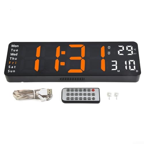 Digitaler Wandwecker, digitale Wanduhr mit Temperatur- und Datumsanzeige ausgestattet mit Abschaltfunktion für jeden Raum (orange) von SPORTARC