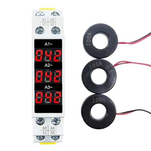 Dreiphasen-Amperemeter, 3-phasiges 3-stelliges Display, Mini-DIN-Schiene, 35-mm-Schienen-Digitalanzeige, Dreiphasen-Modular-Stromzähler, Messanzeige, Digitales Voltmeter Amperemeter, AC80-500VAC von SPORTARC